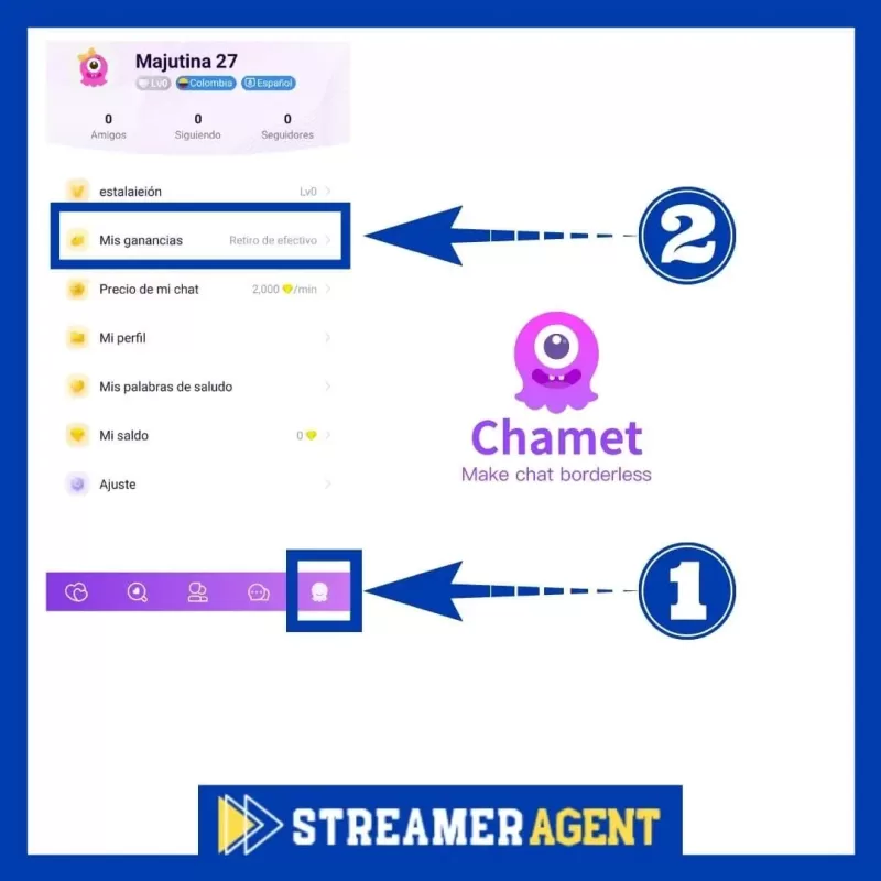 Mes gains Chamet App Streamer Agent