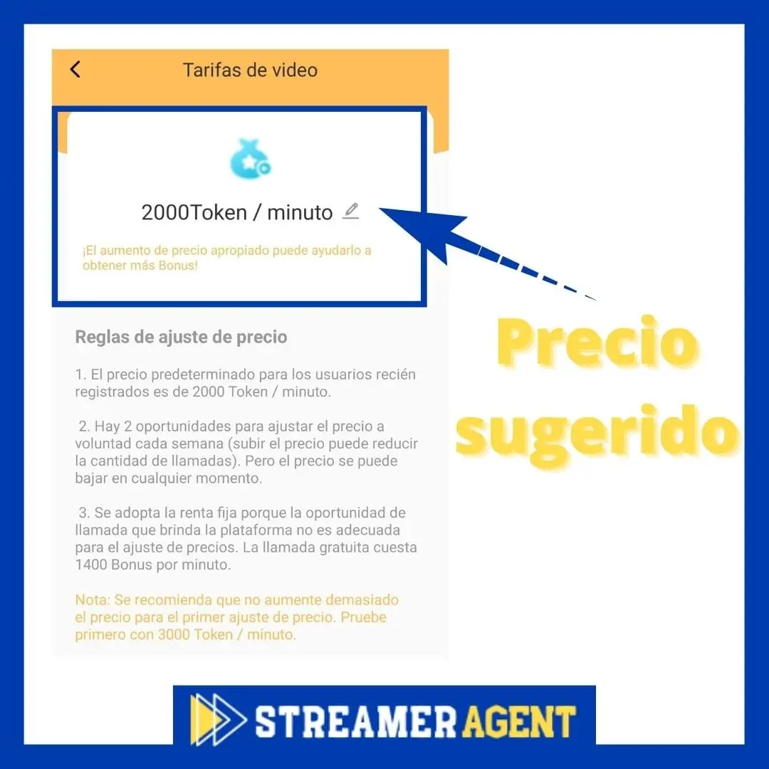 Definir preço para videochamadas HoneyCam StreamerAgent