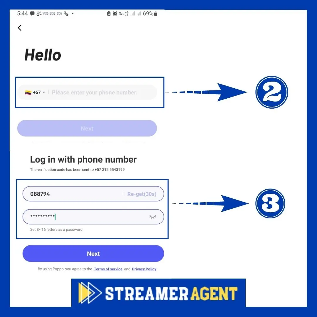 Inscreva-se no aplicativo Poppo Cams - Agente Streamer