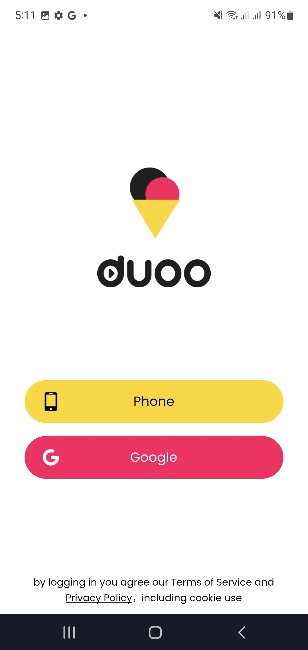 Opção de login por telefone Duoo App
