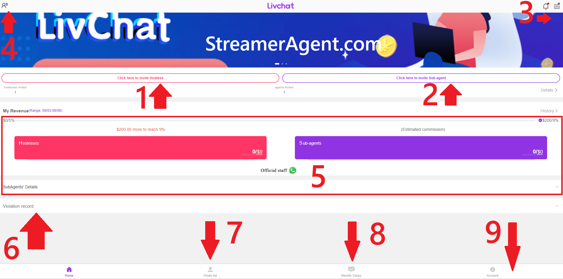 Dashboard oficial livchat para agencias - StreamerAgent
